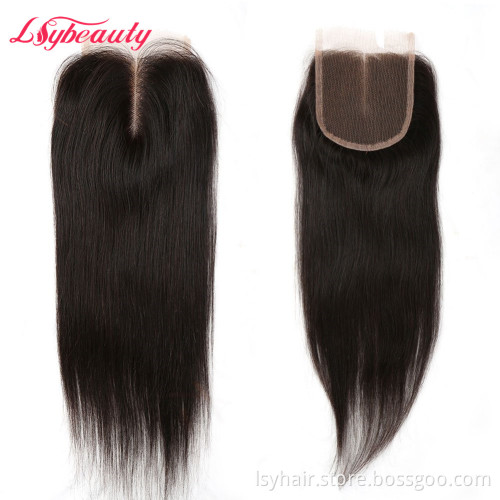 Lsy Beauty Size 4x4 Natural Pre Plucked Brazilian Straight Human Hair Lace Closure Middle Part  Human Hair Lace Top Closure